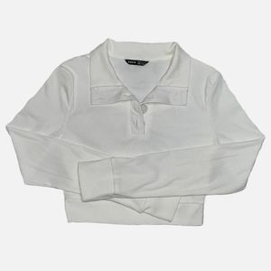 SHEIN Long Sleeve Collared Ribbed Crop Top X-Small